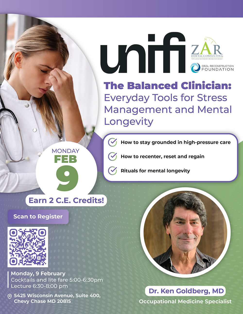 The Balanced Clinician: Everyday Tools for Stress Management and Mental Longevity event flyer